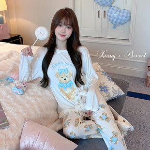 裸感莫代尔长袖 baby熊崽 家居服日系少女舒适睡衣秋衣 秘密 香香