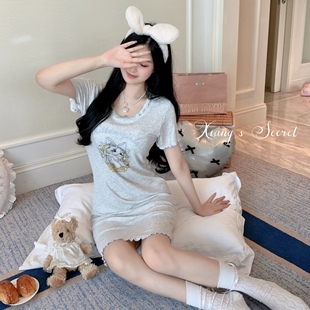 秘密 莫代尔短袖 香香 奶糖芭蕾猫 睡裙短裤 两件套裸感家居服夏季