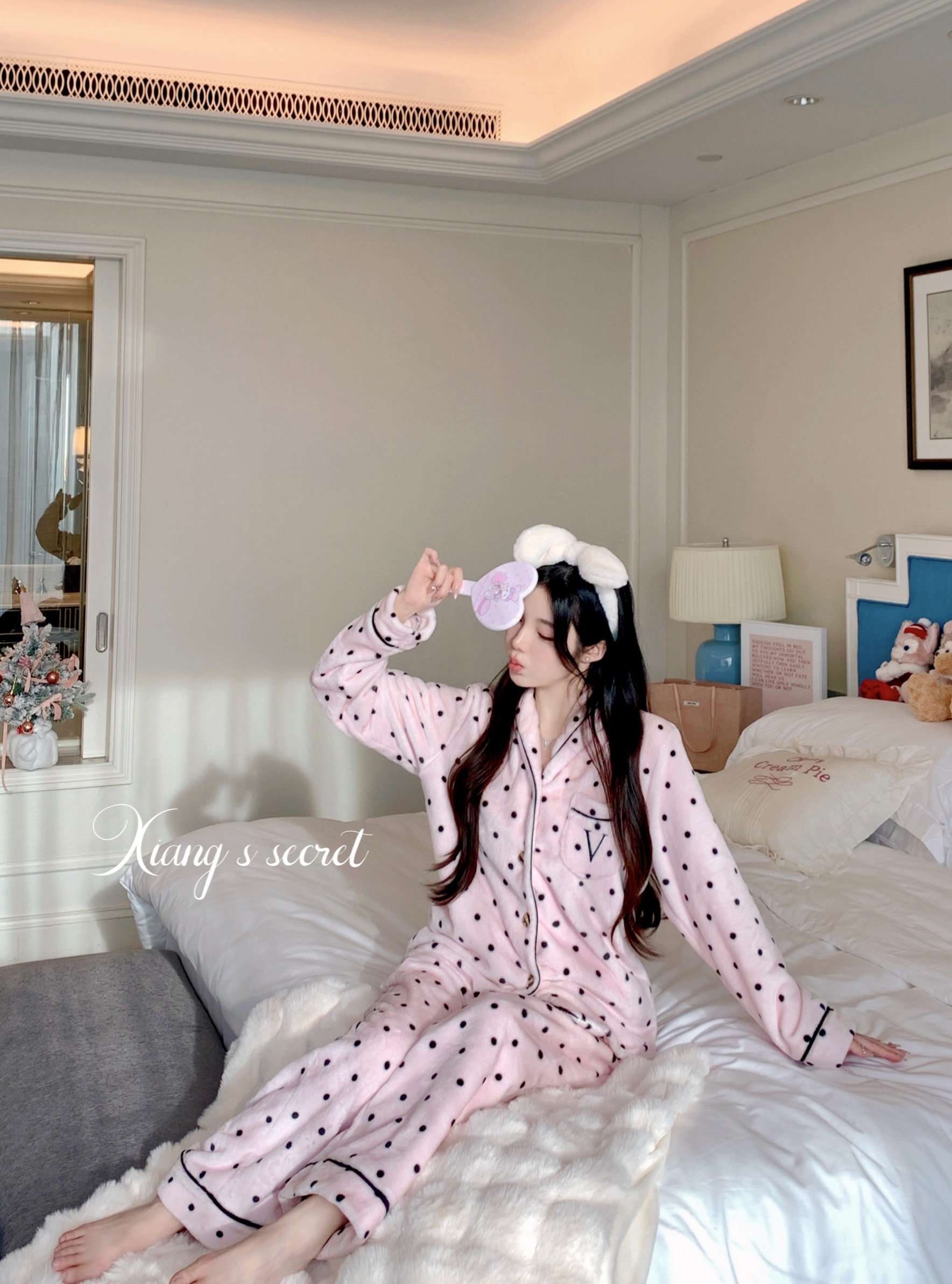 女法兰绒波点家居服保暖