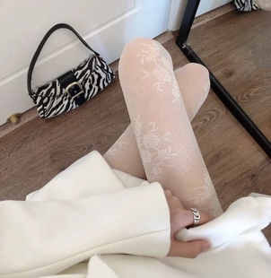 复古白色蕾丝玫瑰提花丝袜性感温柔防勾丝网红爆款 香香 秘密
