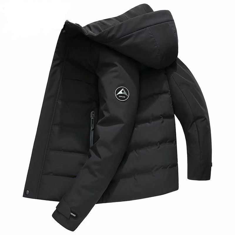 新款连帽棉衣男加厚保暖羽绒棉服青年休闲冬季黑色外套中长款棉袄