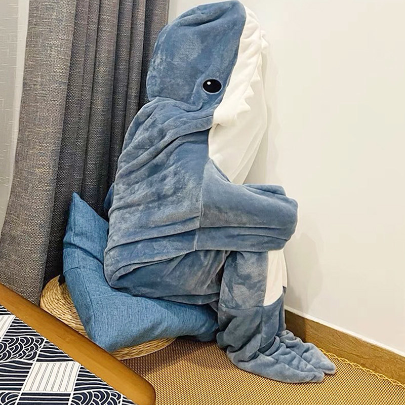 鲨鱼连体睡衣男冬季睡袋成人法兰绒睡袍女可爱加厚情侣珊瑚绒搞怪