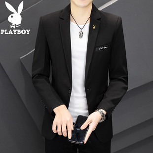 花花公子春秋新款休闲西装外套男士青年韩版修身弹力西服大码上衣