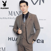 男士 韩版 修身 花花公子西服套装 条纹休闲外套新郎结婚礼服商务正装