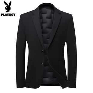 花花公子冬季男士高端羽绒西装外套男中青年商务休闲保暖西服上衣