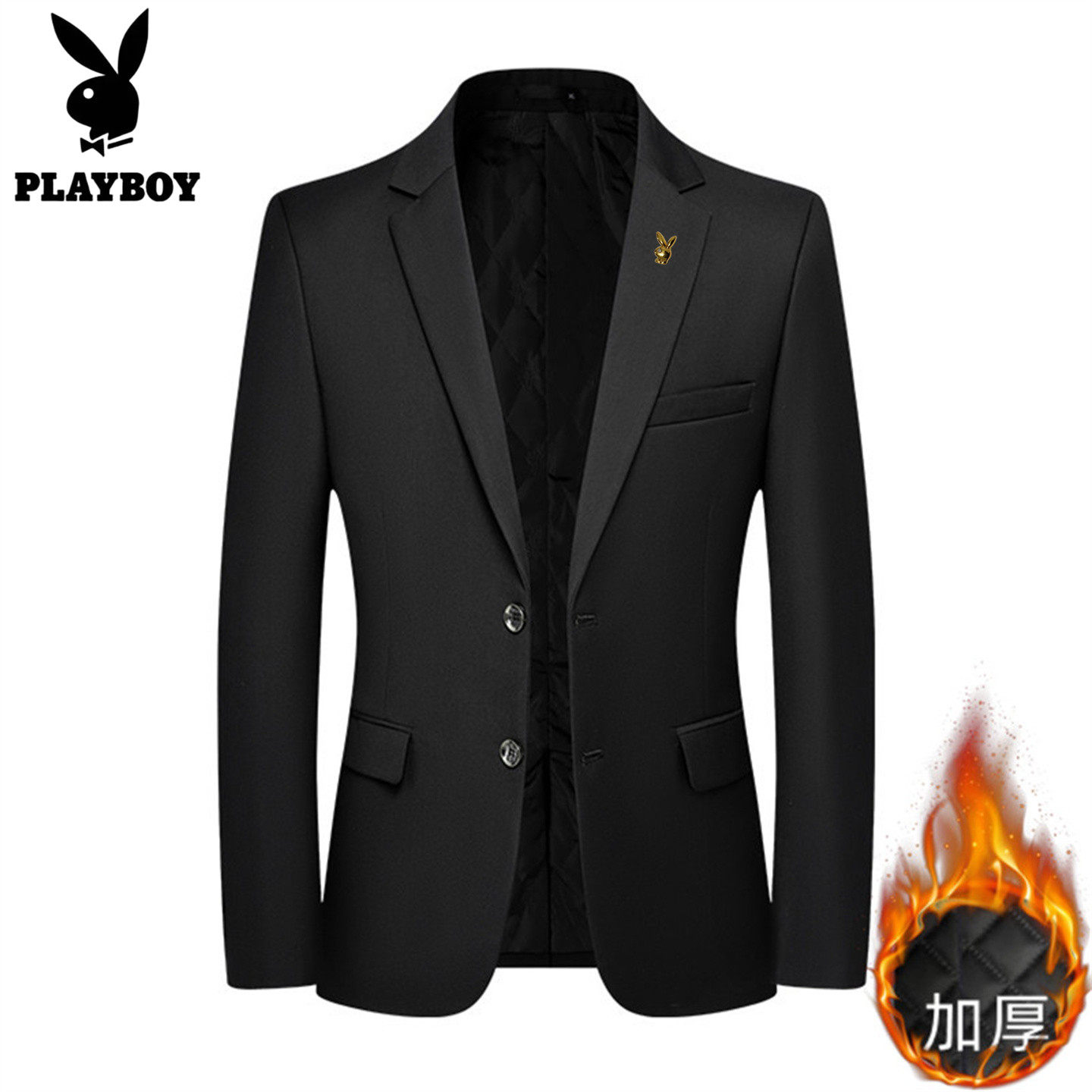 花花公子秋冬季男士加厚西装外套男韩版修身商务休闲西服大码上衣