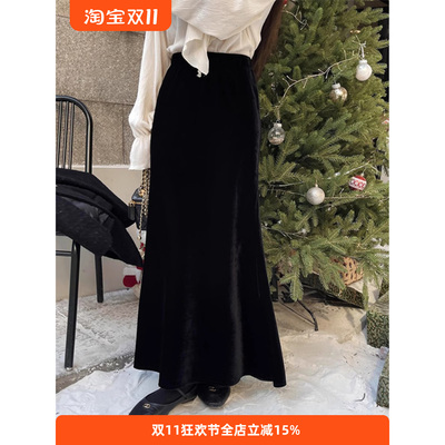 金丝绒半身裙女25秋冬季伞裙