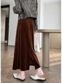 金丝绒半身裙女秋冬季 显瘦一步裙夏 欧货高腰垂坠感复古开叉中长款