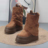 2025秋冬马丁靴厚底超高跟内增高12CM小个子绒面加绒保暖裤 管靴女