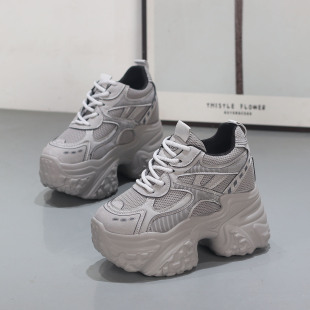 显瘦轻便网鞋 2026春季 超高跟内增高12CM小个子厚底松糕坡跟老爹鞋