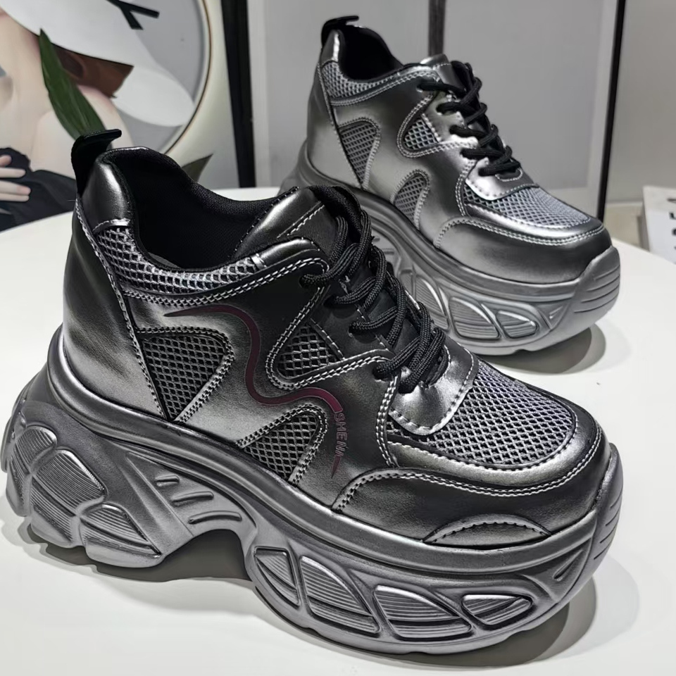 网面透气厚底松糕内增高老爹鞋