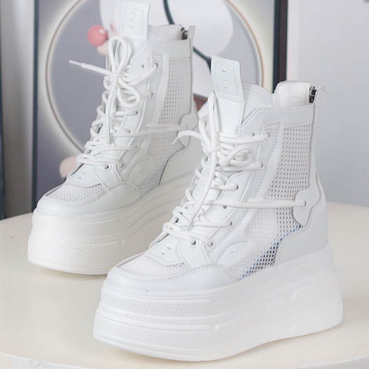网面透气厚底松糕内增高小白鞋