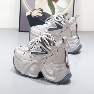 2025秋冬厚底松糕坡跟超高跟内增高12CM小个子炸街老爹鞋 显瘦单鞋