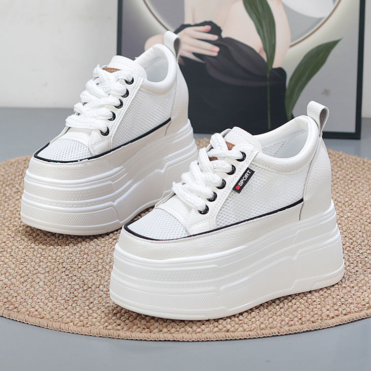 网面厚底松糕小白鞋内增高12CM