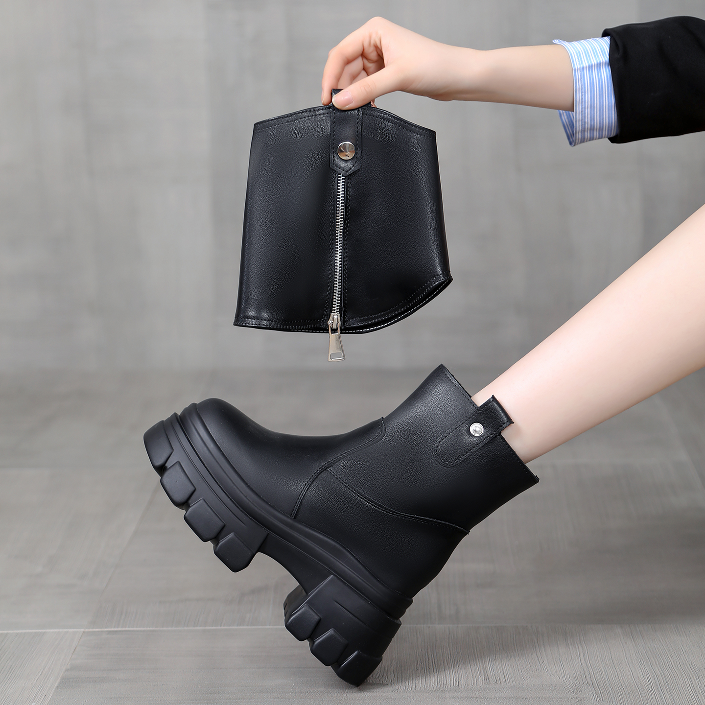 马丁靴女厚底超高跟内增高12CM