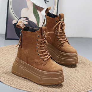 2025秋冬马丁靴女棉鞋 超高跟内增高12CM小个子轻便多巴胺显瘦短靴