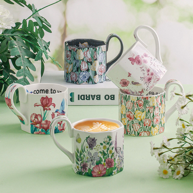 波兰复古手绘郁金香马克杯高级感生日礼物伴手礼杯子陶瓷咖啡杯,餐饮具,马克杯,淘宝优惠券,粉丝福利购,淘宝优惠卷