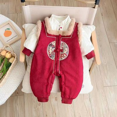 拜年服婴儿冬季连体周岁百天满月抓周礼服男宝女宝过新年喜庆衣服