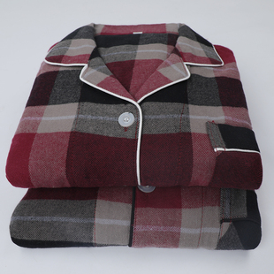 MUEJ高级感秋冬加厚睡衣男女士纯棉法兰绒格子长袖家居服情侣套装