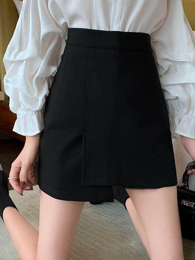 韩版风纯色高腰修身A字裙秋冬季不规则下摆包臀半身裙女短裙锦纶在类目 女装/女士精品, 半身裙中 - 来自Buy2taobao.com提供专业的淘宝代购服务