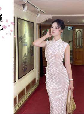 EACH崔九【月光绫】新中式改良旗袍连衣裙女夏季国风气质白色长裙