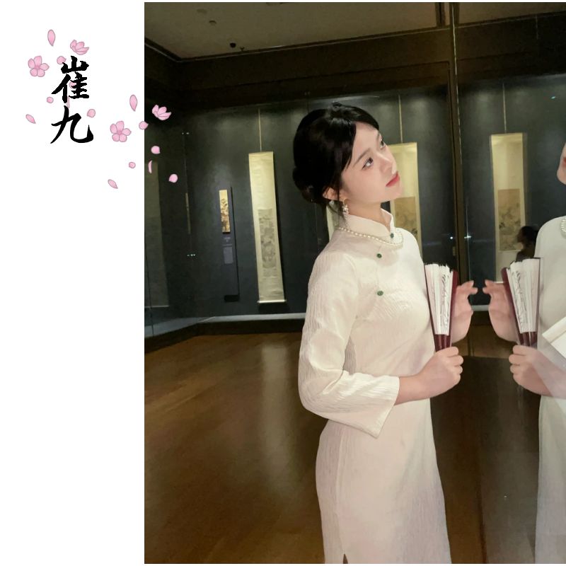 EACH崔九春秋薄款长袖旗袍