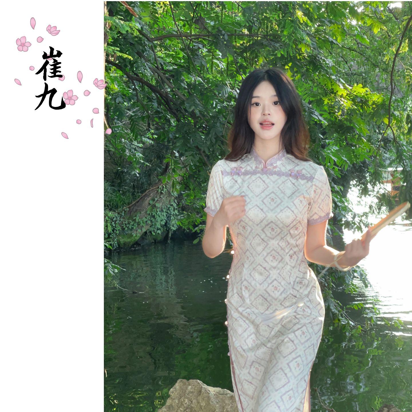 EACH崔九【小花园】新中式改良旗袍女夏季少女风国风短袖连衣裙