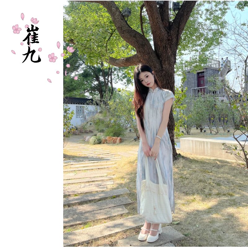 EACH崔九全开襟曳地旗袍