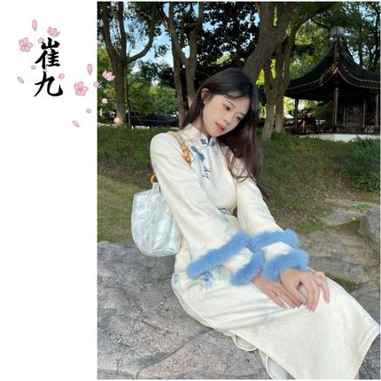 EACH崔九【燕归来】秋冬款加绒连衣裙日常少女新中式改良旗袍