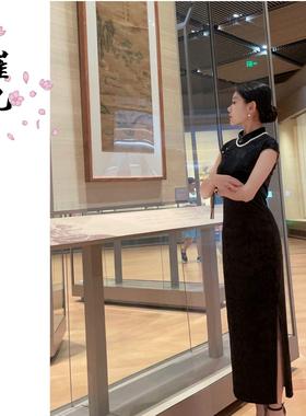 EACH崔九【玄色】新中式改良旗袍女夏季国风黑色显瘦气质连衣裙