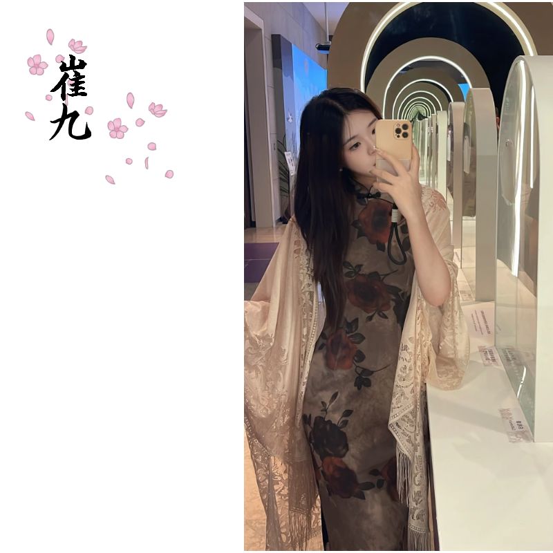 EACH崔九春夏款无袖显白旗袍