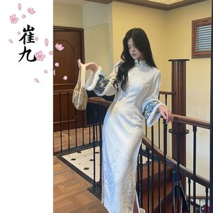 加绒加厚旗袍白色淑女连衣裙 秋冬倒大袖 EACH崔九 澜歌