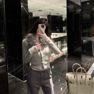 M900针织开衫 秋冬收腰百搭气质时髦毛领小个子穿搭 外套女2025新款