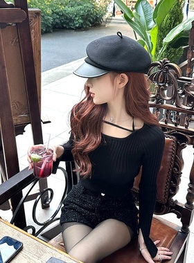 M900毛针织衫上衣女秋冬内搭气质打底2026新款显瘦短款黑色小个子