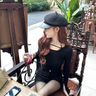 黑色小个子 显瘦短款 M900毛针织衫 上衣女秋冬内搭气质打底2025新款