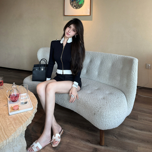 百搭短款 M900黑色针织开衫 薄款 早秋穿搭高级感长袖 外套女2025新款