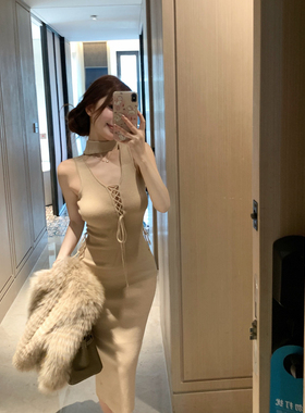 M900高级设计感气质连衣裙女秋冬名媛法式针织内搭修身显瘦包臀裙