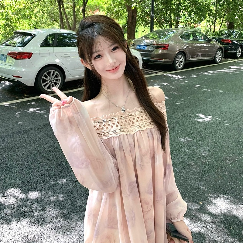 M900一字肩连衣裙2025新款今年流行爆款裙子长袖露肩夏季性感显瘦