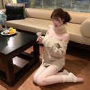 M900高领露背套头连衣裙女秋冬纯欲宽松长袖 露肩外穿针织包臀裙