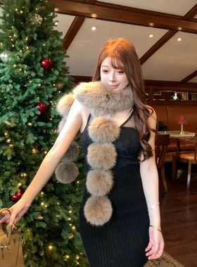 M900狐狸毛保暖围巾女冬季新款百搭显白围脖秋冬高级感防寒脖套