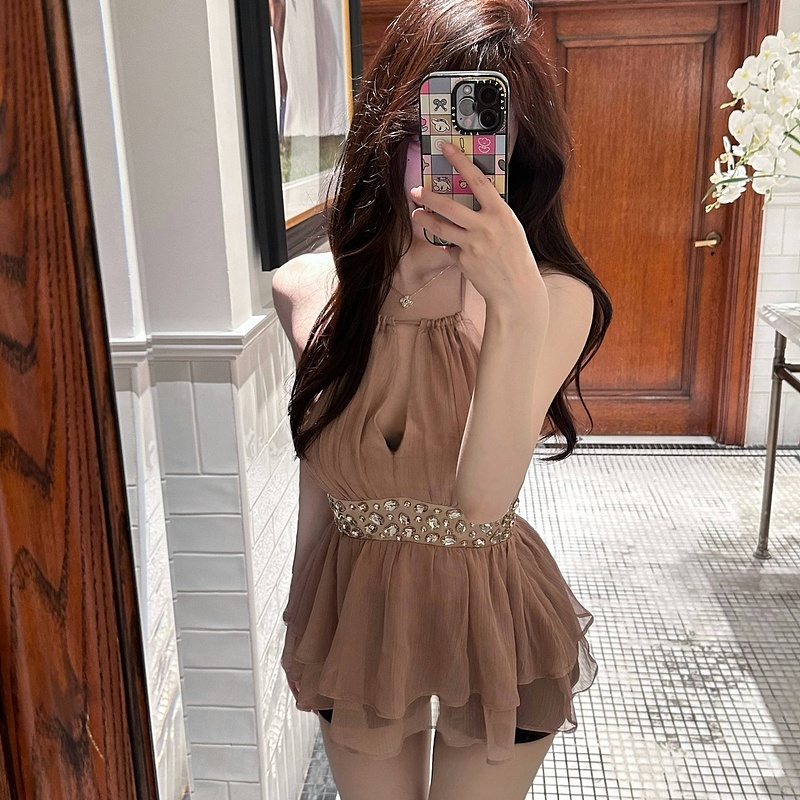 M900挂脖上衣背心吊带女雪纺辣妹
