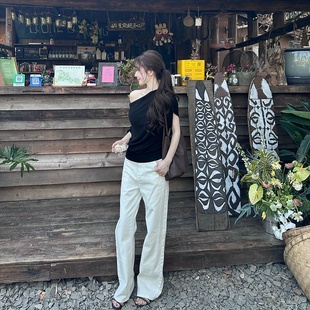 子薄款 裤 阔腿裤 直筒裤 垂感拖地 M900白色牛仔裤 宽松夏季 女2025新款
