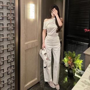 高腰阔腿裤 M900白色牛仔裤 子夏直筒裤 裤 慵懒风显瘦春秋 女2025新款