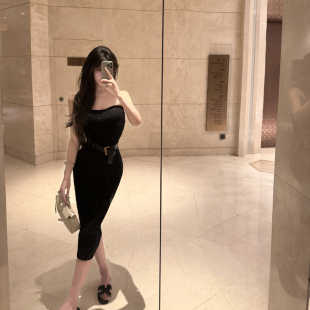 夏季 裙子包臀裙无袖 性感 今年流行爆款 M900黑色抹胸连衣裙2025新款