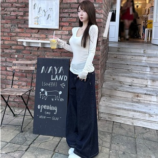 宽松慵懒松弛感牛仔裤 M900裤 阔腿裤 喇叭裤 复古高腰显瘦 子女春秋款
