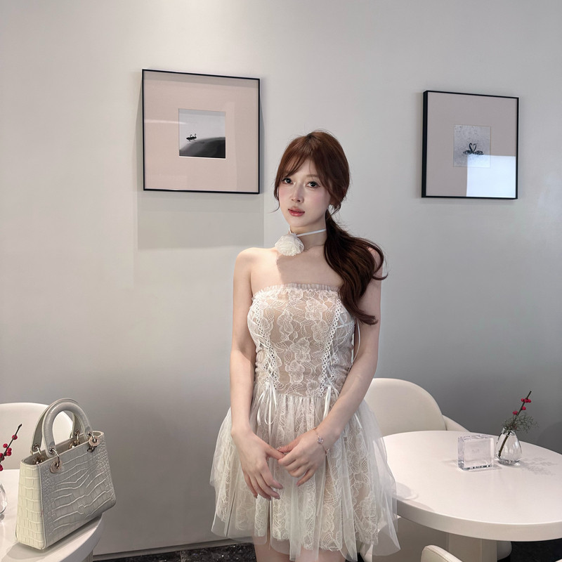 M900抹胸蕾丝连衣裙女2026新款高腰蓬蓬裙纯欲风甜妹气质短款裙