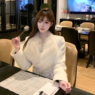 收腰 高级感白色小个子呢子中长款 M900毛呢大衣女外套2024新款 冬季