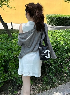 M900灰色针织开衫薄款女外搭上衣夏天2026年新款外套短款长袖百搭