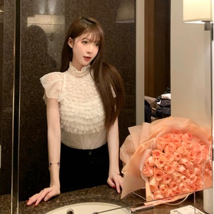 春季 M900蕾丝衫 白色短款 2025年新款 性感网纱内搭两件套 女上衣修身