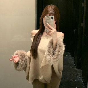 M900一字肩上衣高级感穿搭秋冬内搭2024新款 露肩小个子设计感小众